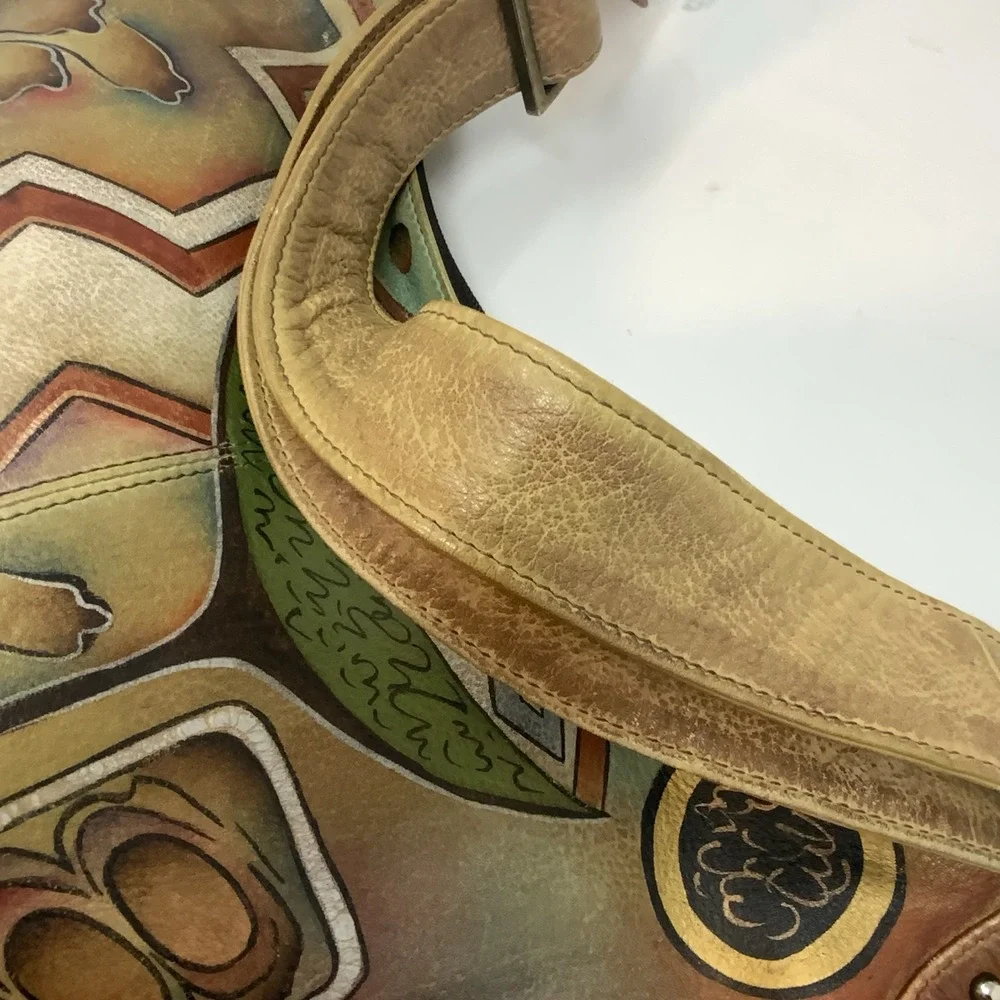 Anuschka Hand Painted Leather‎ Hobo Purse Shoulder Bag Whimsical Artsy Abstract
